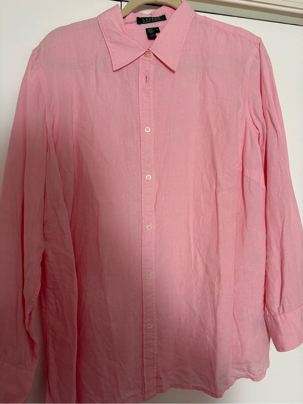 Ralph Lauren Linen Women Long-Sleeve Button-Down Shirt in Pink